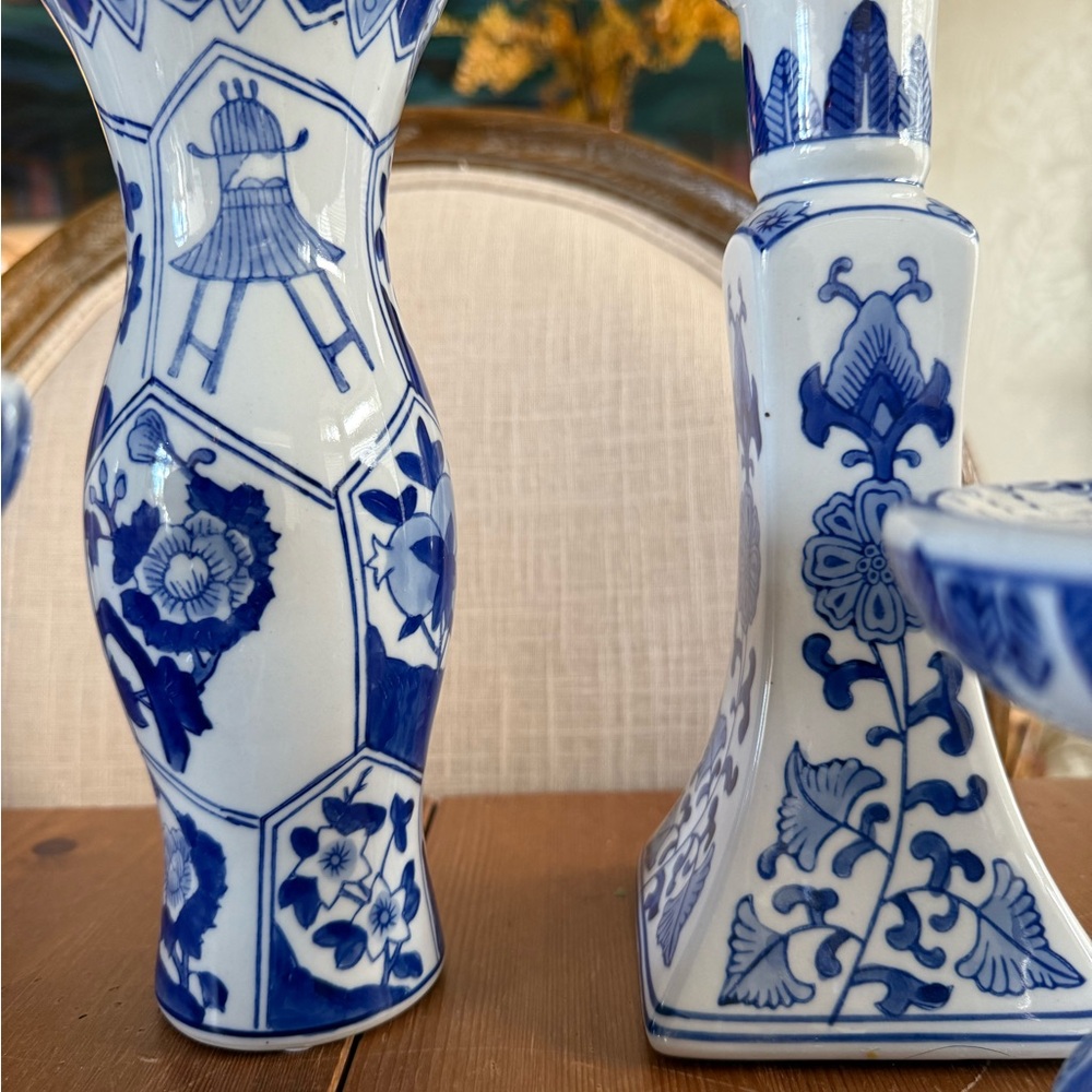 Two's Company Blue and White Candle Holders